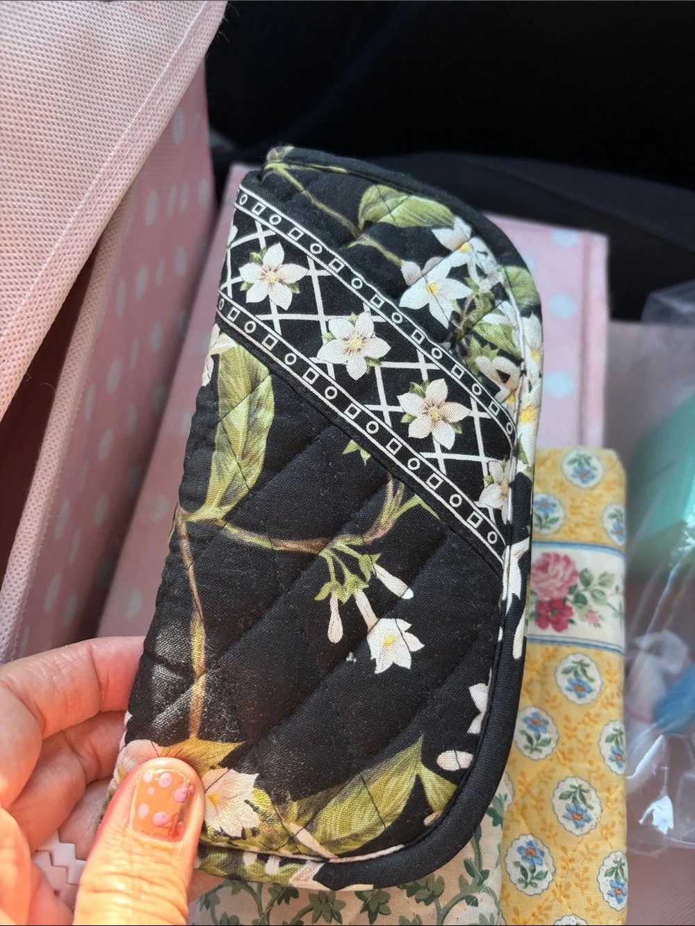Vera Bradley 2 Floral Quilted Glass case Accents Jasmin  lilac thyme yellow sold